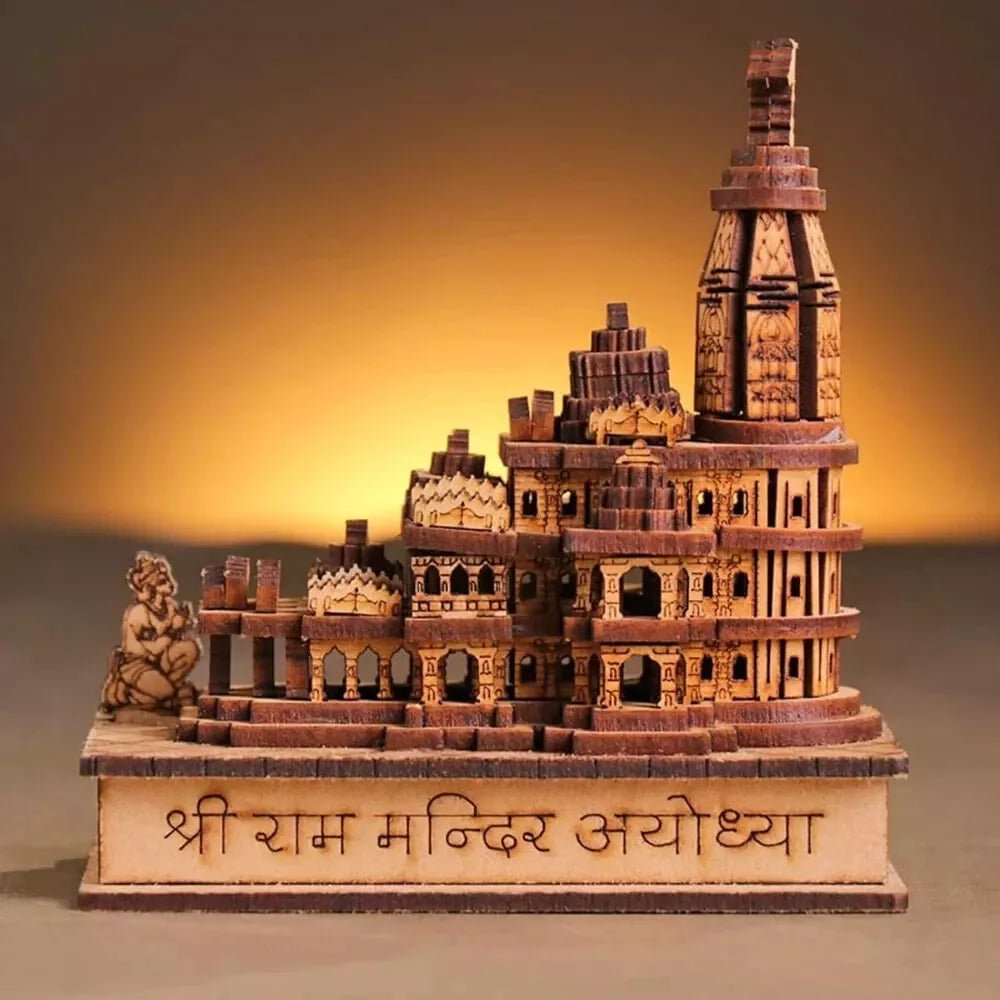 Shri Ram Mandir Ayodhya 3D Model Wooden Hand Carved Temple Decorative Showpiece - Memories InsiteSHRI RAM MANDIR